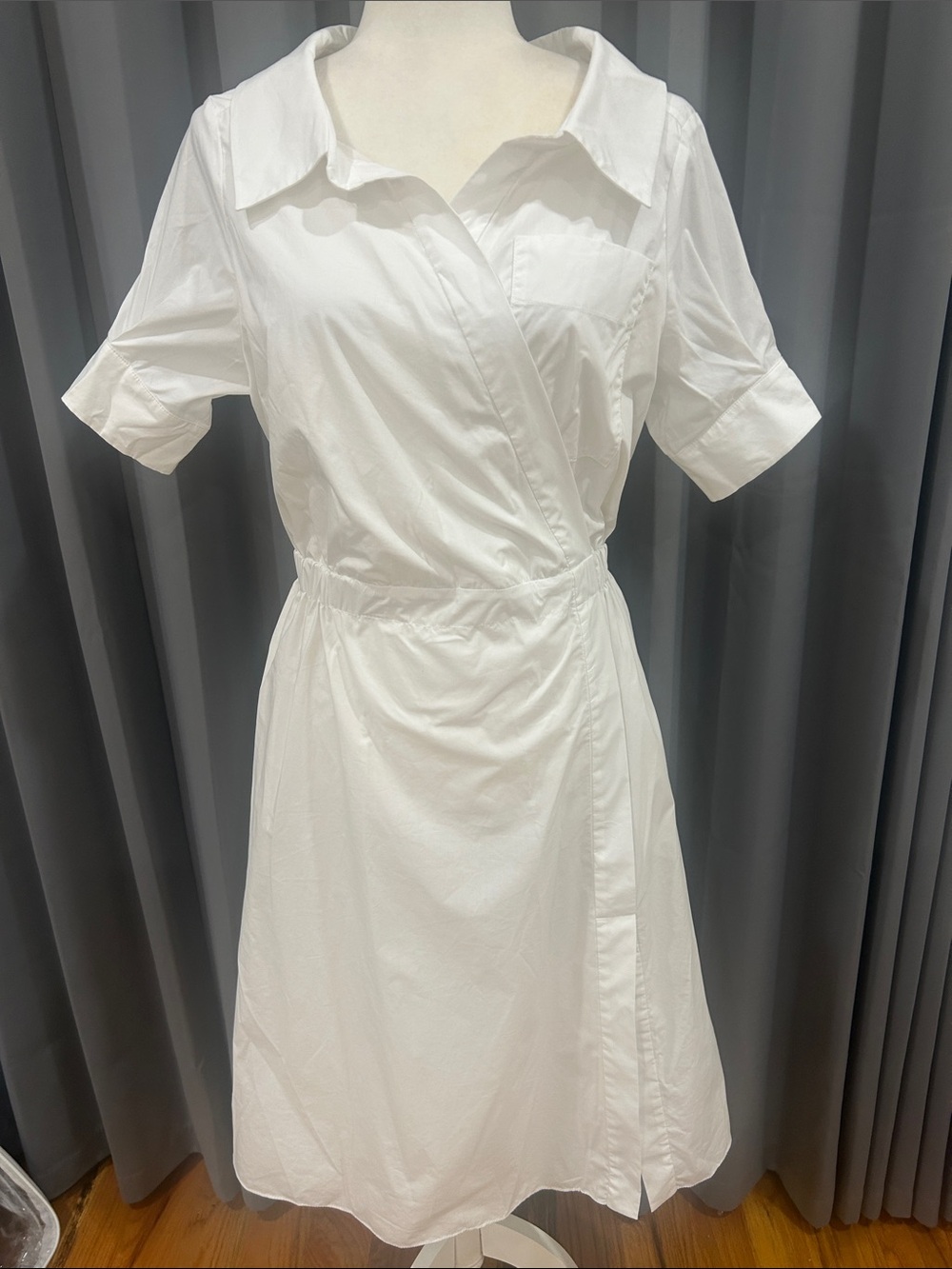 Altuzarra Lydia Stretch White Shirt-Waist Wrap Midi Dress